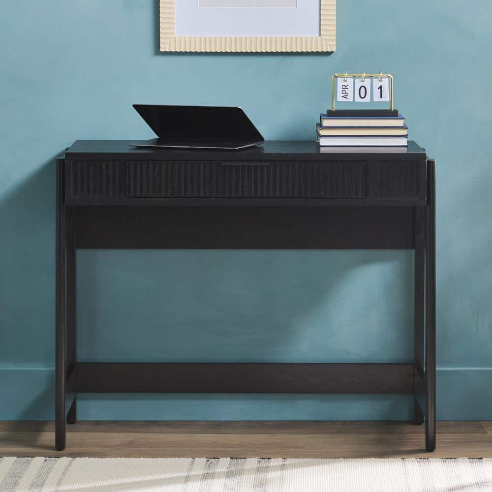 Modern 38 in. Rectangular Black Wood 1-Drawer Desk with Lift-Top and Reeded Drawer -  Walker Edison Furniture Company, HD10042