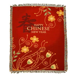 Chinese New Year Floral Tapestry Throw