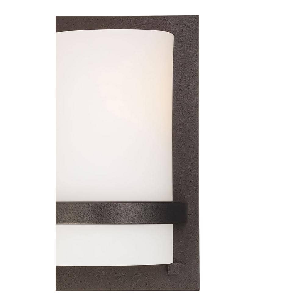 Smoked Iron and Etched Opal Glass Cylinder Wall Sconce