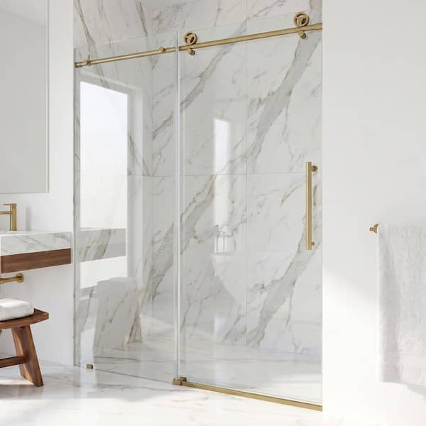 Elan Cass Aerodynamic 56 to 60 in. W x 76 in. H Sliding Frameless Shower Door in Matte Gold with 3/8 Clear Glass