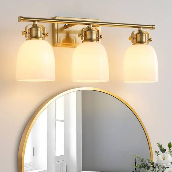 KAISITE 23 in. 3-Light Gold Vanity Light Bathroom Light Fixture Dimmable Sconces Wall Lighting
