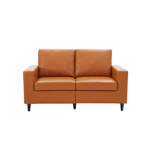 Wateday 60 in. W Brown PU Leather 2-Seater Loveseats