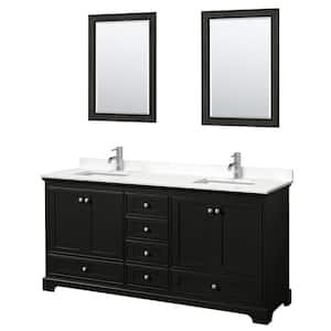 Deborah 72 in. W x 22 in. D x 35 in. H Double Bath Vanity in Dark Espresso with White Quartz Top and 24 in. Mirrors