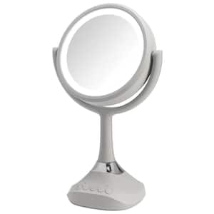 6.25 in. x 12.5 in. Bi-view Bluetooth LED Handheld Makeup Mirror in Gray
