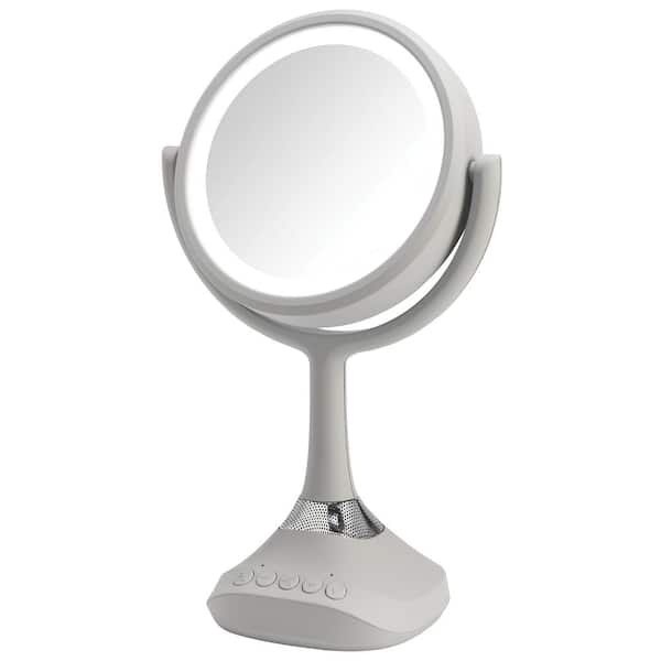 Home Netwerks 6.25 in. x 12.5 in. Bi-view Bluetooth LED Handheld Makeup Mirror in Gray