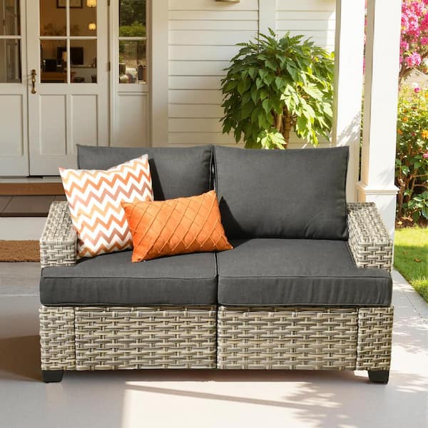 Terra Wicker Outdoor Couch Patio Sofa with Black Cushions