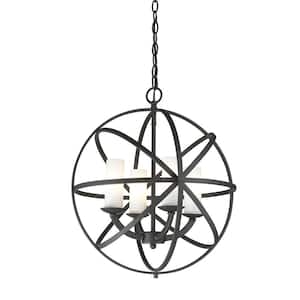 Aranya 4-Light Bronze Shaded Pendant Light with Matte Opal Glass Shade with No Bulb Included