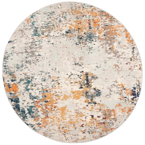SAFAVIEH Madison Gray/Beige 11 ft. x 11 ft. Geometric Abstract Round Area Rug