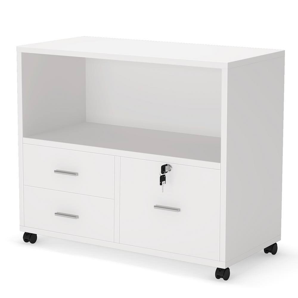 Tribesigns Frances White Mobile Lateral Filing Cabinet with 3-Drawer and  Open Storage Shelves TJHD-QP-1441 - The Home Depot