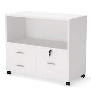 Frances White Mobile Lateral Filing-Cabinet with 3-Drawer and Open Storage Shelves