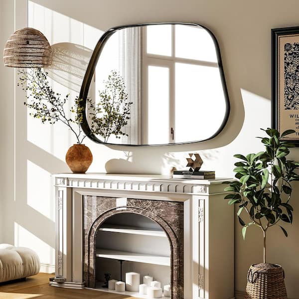 XRAMFY Black 26 in. W x 40 in. H Irregular Modern Aluminum Alloy Deep Framed Vanity Mirror Wall Mirror