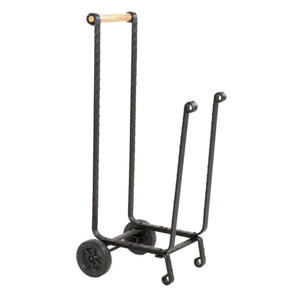 UniFlame Black Wrought Iron Firewood Cart with Fluted Frame Design