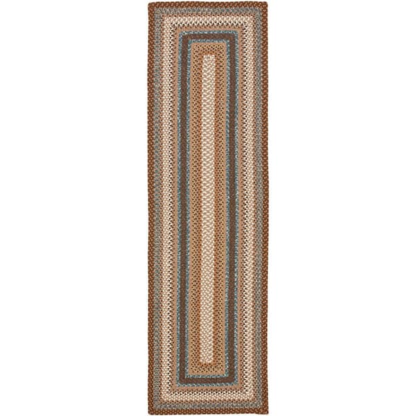Braided Brown/Multi 2 ft. x 16 ft. Machine Washable Border Geometric Runner Rug