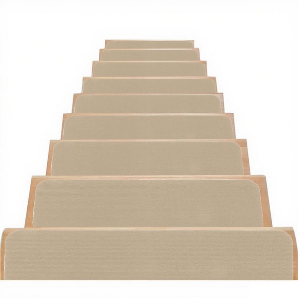 Self-Adhesive Non-Slip Dark Beige 8 in. x 30 in. Polyester TPR Backing Indoor Outdoor Stair Tread Cover (Set of 4)