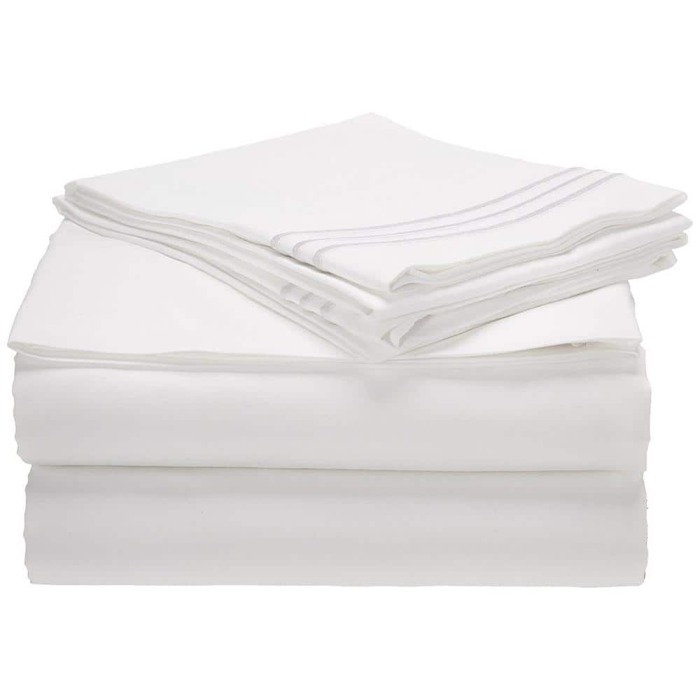 Triple Marrow 4-Piece White Solid Microfiber Queen Sheet Set