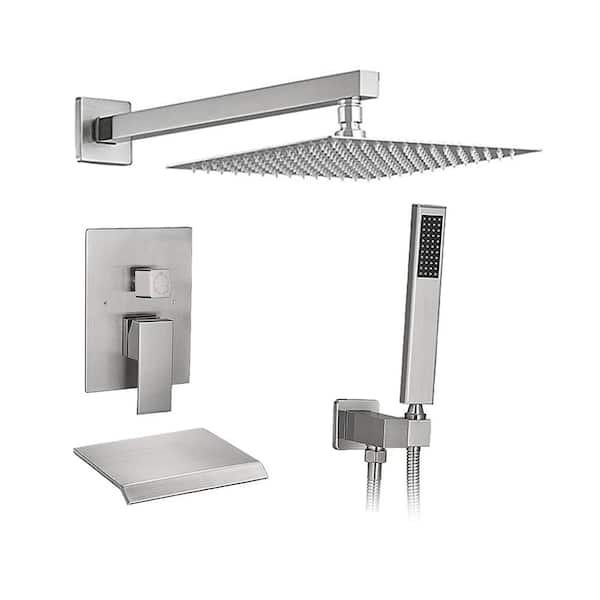 Unbranded 12 in. Single Handle 1-Spray Tub and Shower Faucet with 2.5 GPM with Shower Head in. Brushed Nickel (Valve Included)
