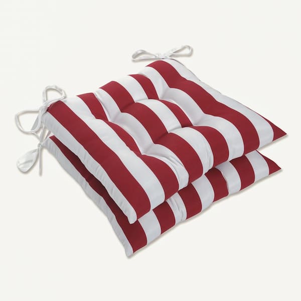 Pillow Perfect 19 x 18.5 Outdoor Dining Chair Cushion in Red/White (Set of 2)