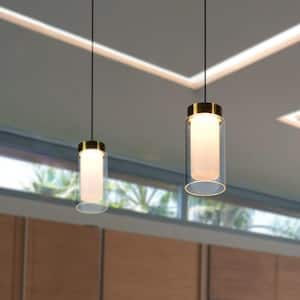 Genoa 5.6-Watt ETL Certified Integrated LED Black Adjustable Pendant with 2.5 in. Diameter Glass Shade and Brass Base