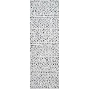 Natosha Chevron Striped Silver 2 ft. 6 in. x 6 ft. Indoor/Outdoor Runner Rug