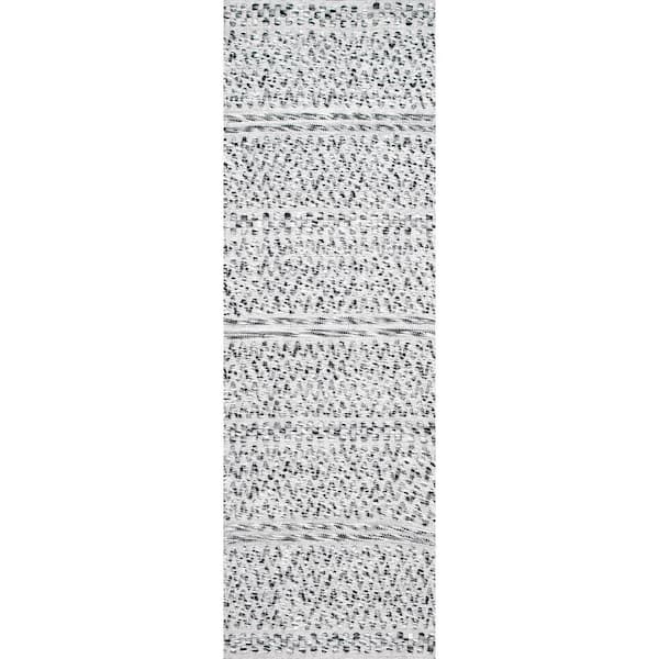 Natosha Chevron Striped Silver 2 ft. 6 in. x 8 ft. Indoor/Outdoor Runner Patio Rug