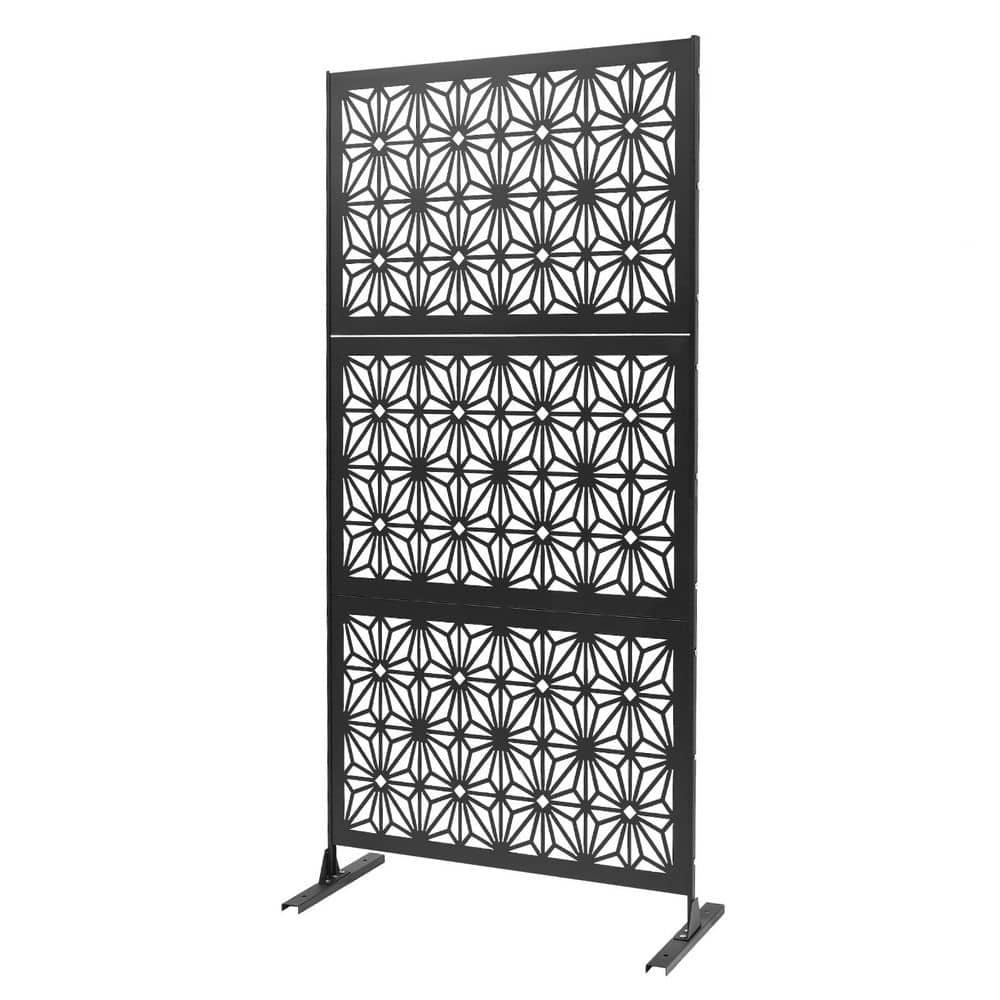 YIYIBYUS 6.2 ft. x 2.9 ft. Black Metal Steel Privacy Screen ...