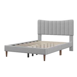 Tripp Gray Wood Frame Full Platform Bed Frame with Channel Tufted Headboard