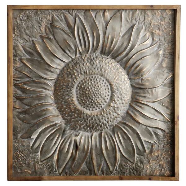 LuxenHome Sunflower Metal and Glass Outdoor Wall Decor WHAO1166 - The Home  Depot