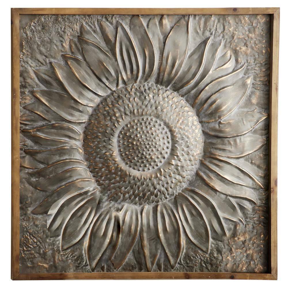 Litton Lane Metal Gray Sunflower Floral Wall Decor with Embossed ...