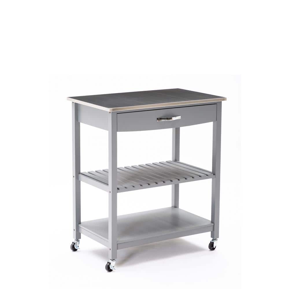 Gray Stainless Steel Top Kitchen Cart with Storage