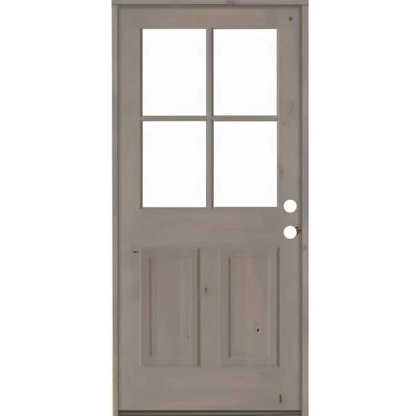 Krosswood Doors 32 in. x 80 in. Knotty Alder Left-Hand/Inswing 4-Lite Clear Glass Gray Stain Wood Prehung Front Door