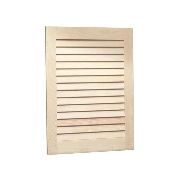 JENSEN Louvered 16 in. W x 26 in. H x 4-1/2 in. D Frameless Recessed Bathroom Cabinet with Unfinished Pine Door