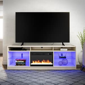Terrene, 69 in. W, Wood, Free Standing, Electric Fireplace TV Stand in Ivory Oak