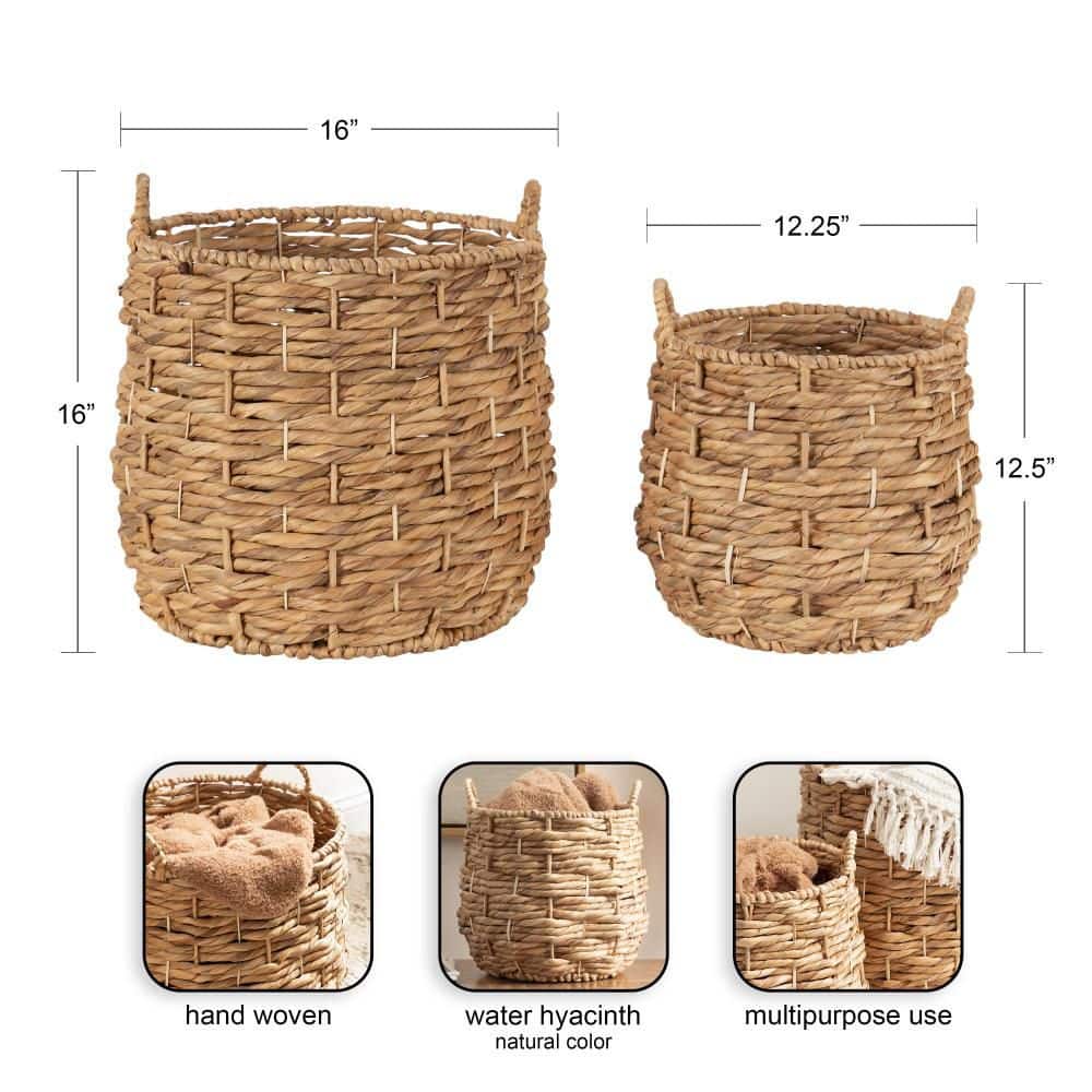 Natural Wicker Round Storage Basket Set, 16" and 13"