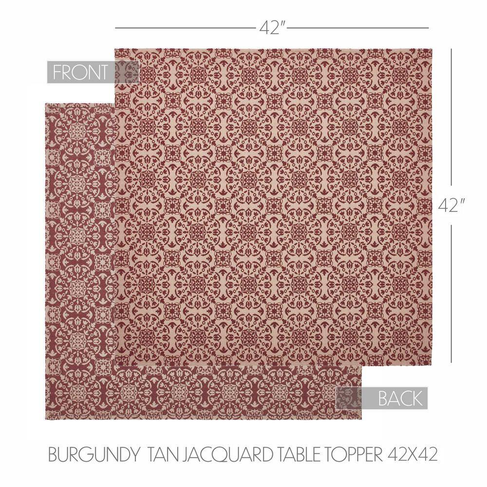 Burgundy and Tan Cotton Blend Square Table Topper 42" x 42"