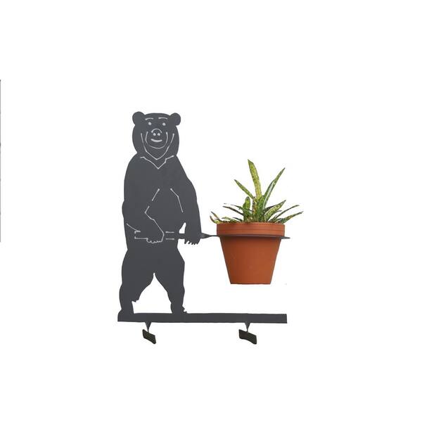 RSI Bear Design Lawn Art 19.7 in. H x 15 in. W x 7.1 in. D with 5 3/4 in. Opening Black Metal 3D Standing Planter