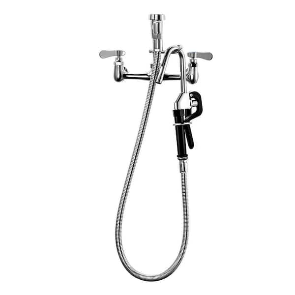 Commercial Brass Wall MountedPot Filler with Double Handle in Polished Chrome