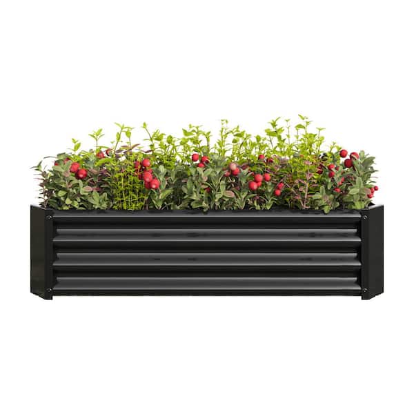 Unbranded 47 in. L x 24 in. W x 12 in. H Black Metal Rectangle Raised Vegetable Flowers Plants Planter with Open Bottom Design
