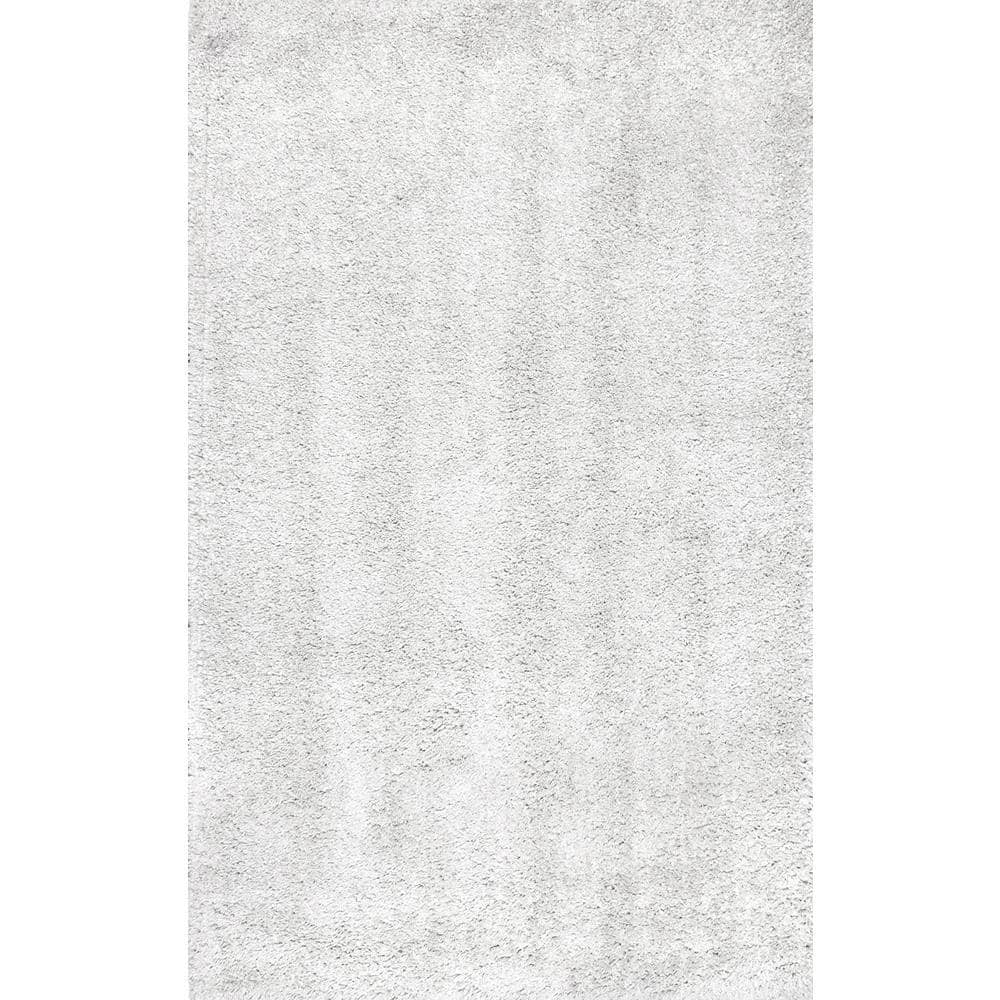 Ivory Rectangular Synthetic Shag Rug 4' x 6'