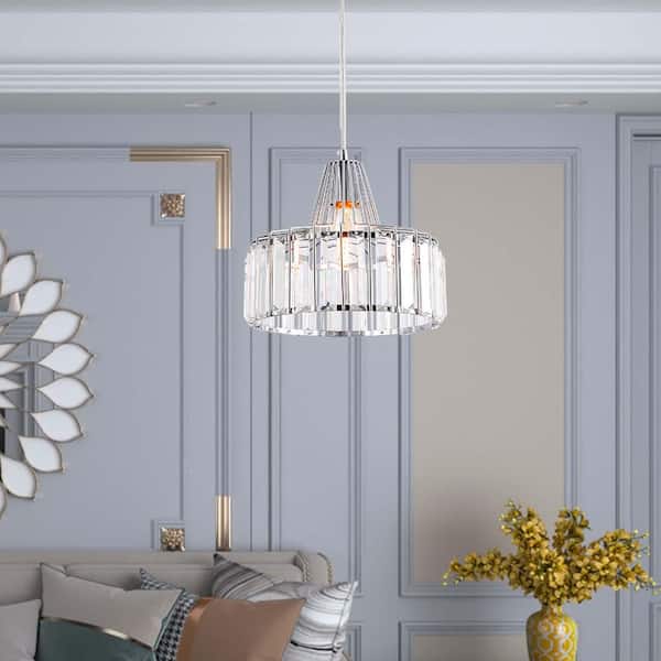 1-Light 10.6 in. Chrome Crystal Modern Lantern Dimmable Pendant Dining Kitchen Ceiling Lights Foyer Bedroom Lighting
