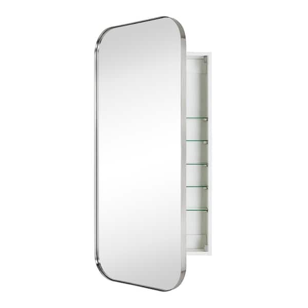 20 in. W x 40 in. H Rectangular Recessed and Surface Metal Framed Medicine Cabinet with Mirror in Brushed Nickel