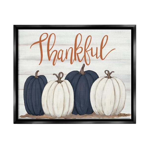 The Stupell Home Decor Collection Autumn Farm Pumpkin Harvest with Thankful Phrase by Sarah Baker Floater Frame Country Wall Art Print 21 in. x 17 in.