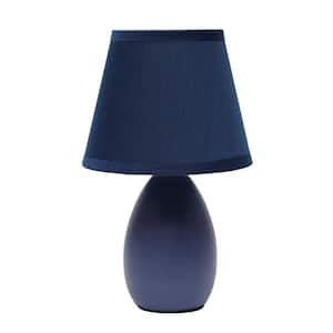 9 .45 in. Blue Traditional Petite Ceramic Oblong Bedside Table Desk Lamp with Matching Tapered Drum Fabric Shade