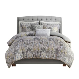 Hallie 5-Piece Grey Cotton Full/Queen Duvet Cover Set