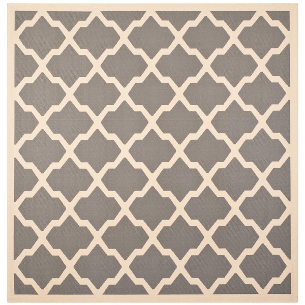 SAFAVIEH Courtyard Anthracite/Beige 4 ft. x 4 ft. Square Geometric Indoor/Outdoor Patio  Area Rug