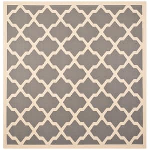 Courtyard Anthracite/Beige 5 ft. x 5 ft. Square Geometric Indoor/Outdoor Patio  Area Rug