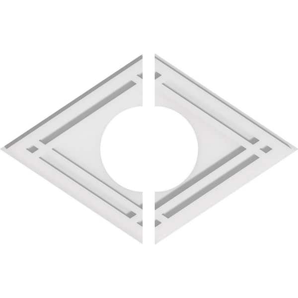 Ekena Millwork 20 in. W x 13-3/8 in. H x 6 in. ID x 1 in. P Diamond Architectural Grade PVC Contemporary Ceiling Medallion (2-Piece)