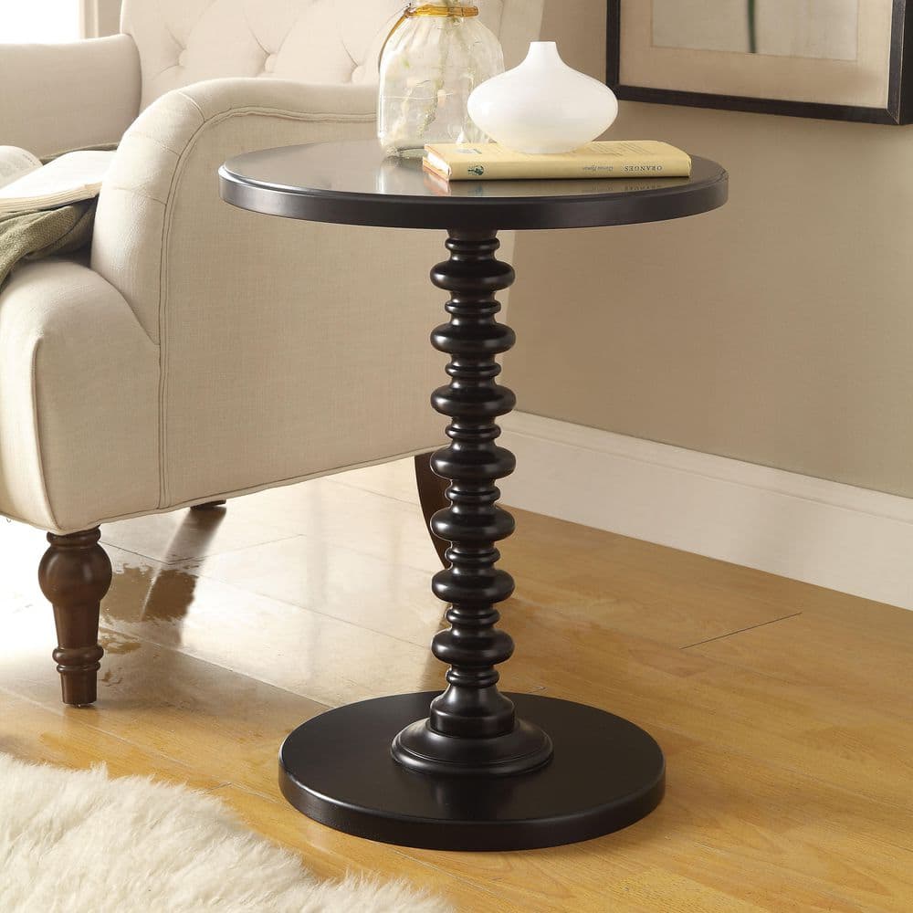 Gaston 17 in. Black Round Wood End Table