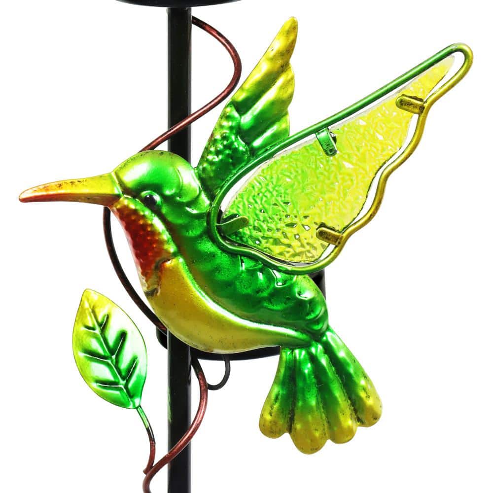 Green Metal Solar Hummingbird Rain Gauge Garden Stake