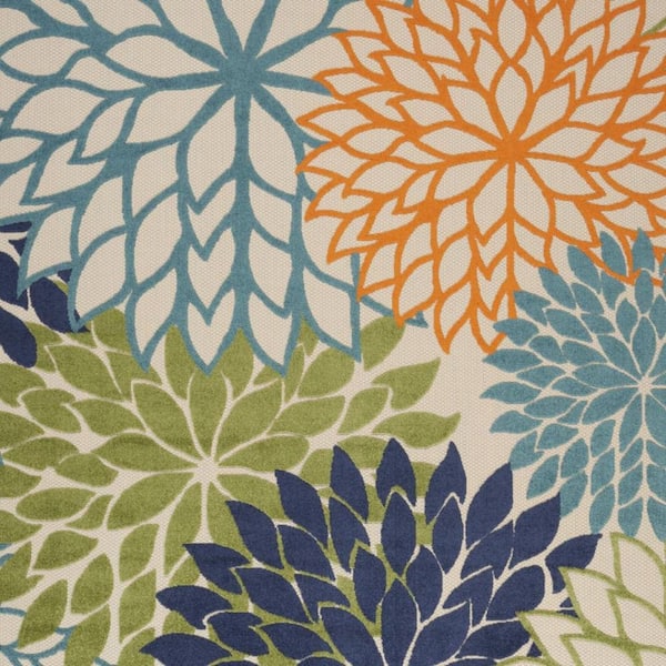 7' X 10' Navy Blue Ivory and Beige Floral Distressed Non Skid Area Rug