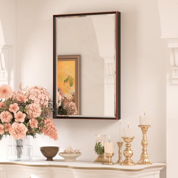 16 in. W x 24 in. H Framed Rectangular Oil Rubbed Bronze Mirrors for Bathroom Wall Beveled Mirror Bathroom Vanity Mirror